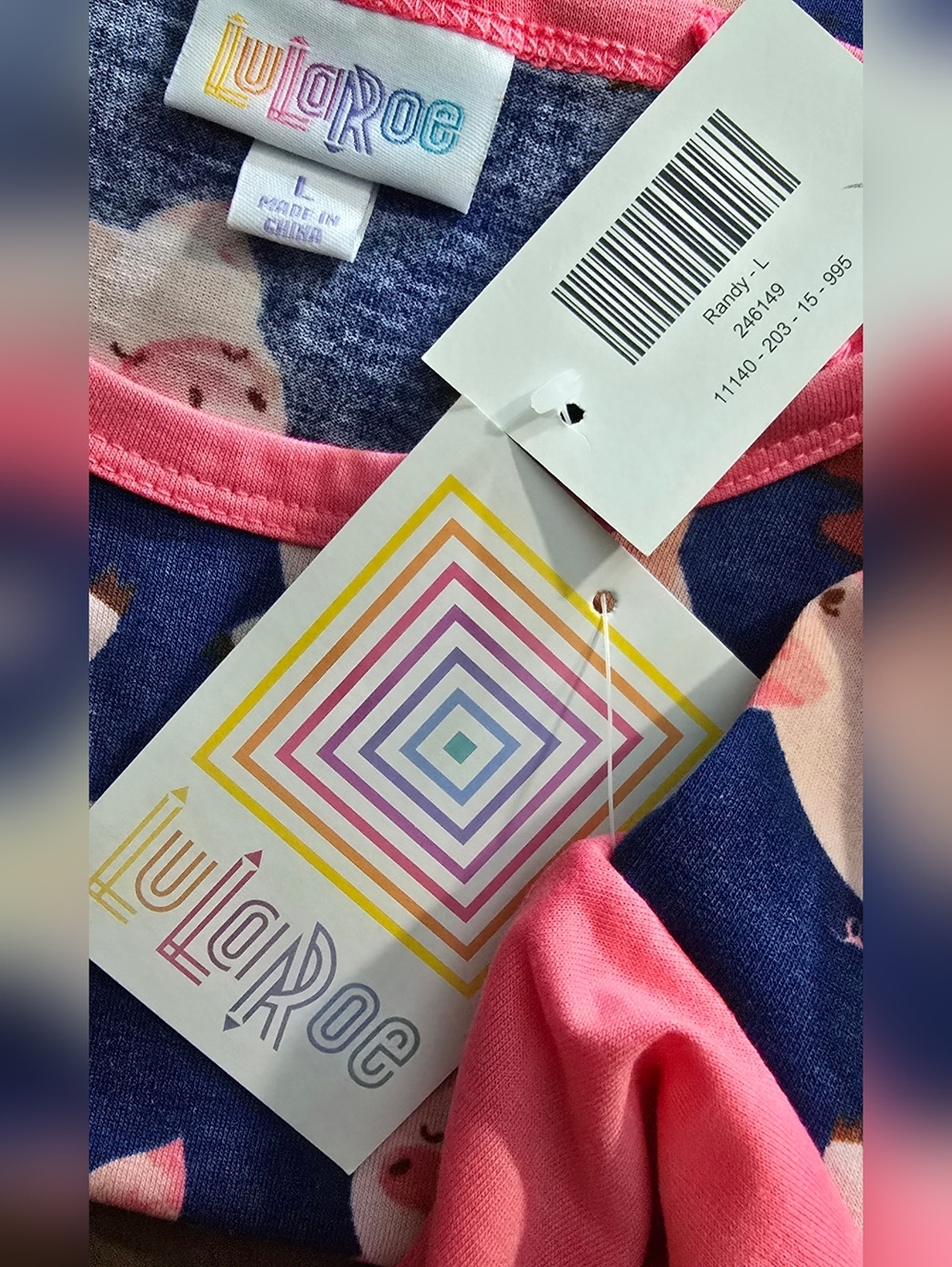 LuLaRoe Randy Flying Pig Baseball Tee NWT L - Picture 6 of 11